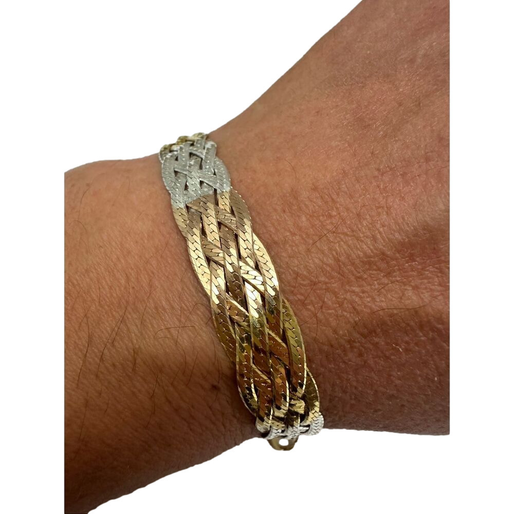 Sterling Silver 925 Woven Trio-Tone Bracelet - 14g Vtg